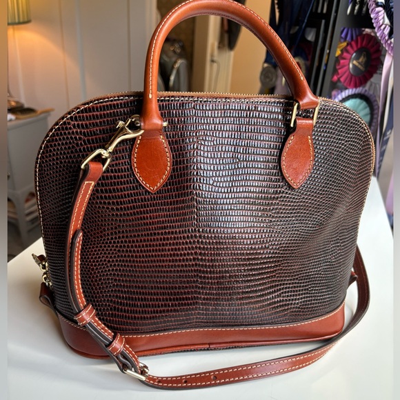 DOONEY AND BOURKE Embossed Lizard Zip Zip Satchel Brown Leather Trim - Picture 3 of 17